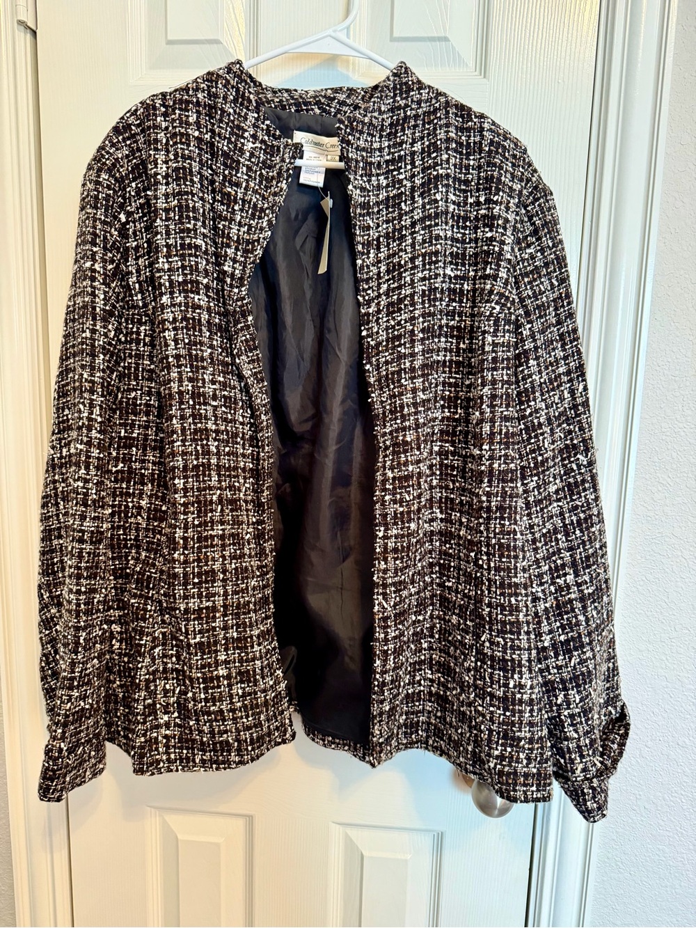 NWT Coldwater Creek Modern Tweed Open Front Jacket 3X Black White